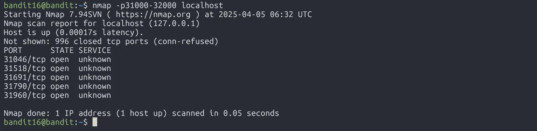 bandit16-nmap